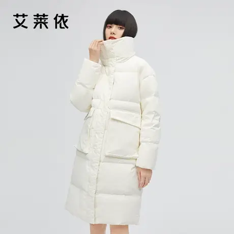 艾莱依加厚中长款羽绒服女款2022冬季新款设计感鸭绒立领直筒外套图片