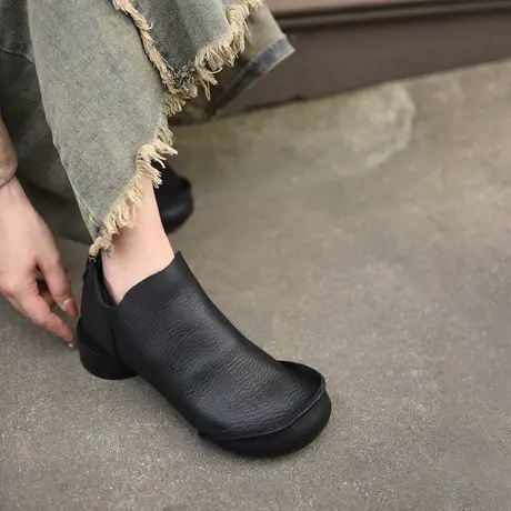 Artmu阿木原创复古靴子粗跟短靴女春秋单靴真皮裸靴舒适百搭新款图片