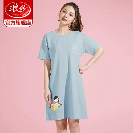 浪莎睡衣睡裙女夏短袖2023新款纯棉薄款连衣裙可爱家居服可外出KF图片