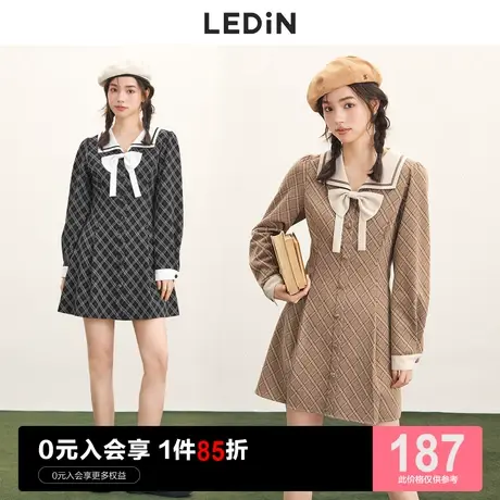 乐町格纹收腰连衣裙2023秋季新款美式高校复古辣妹黑色小个子裙子图片