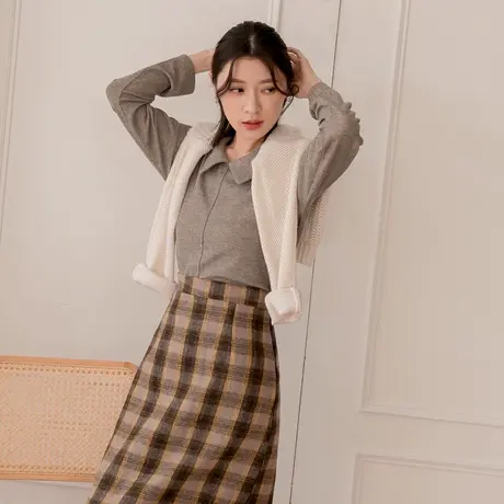 桔熊秋冬季通勤翻领拼接造型口袋长袖上衣女装胖妹妹大码AB16641图片