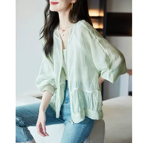 宝诗黎棒球领长袖宽松防晒衣2023夏季新款纯色薄外套时尚休闲上衣商品大图