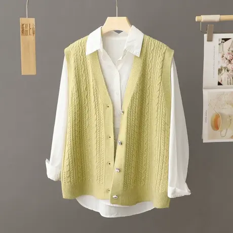 韩版纯色针织马甲开衫女外搭马夹外套女装无袖毛衣背心坎肩上衣潮商品大图