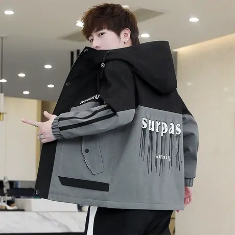 2023新款春秋季工装连帽夹克男士潮流外穿春装休闲外套男生上衣服商品大图