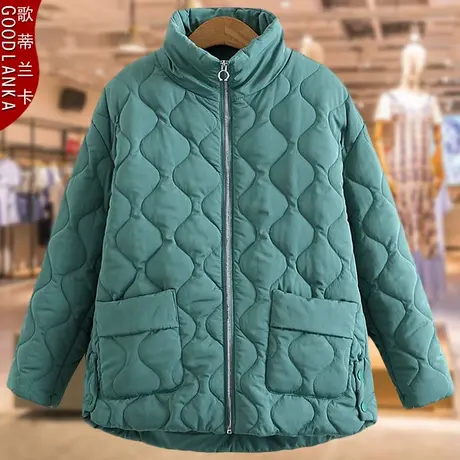 大码女装秋冬小棉袄立领棉衣宽松时尚加厚胖妈妈保暖羽绒棉服外套商品大图
