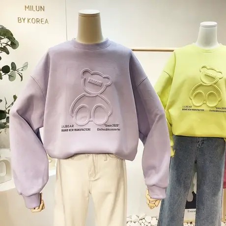 2021秋季新款韩国东大门ins字母小熊潮流休闲卫衣宽松显瘦打底衫图片