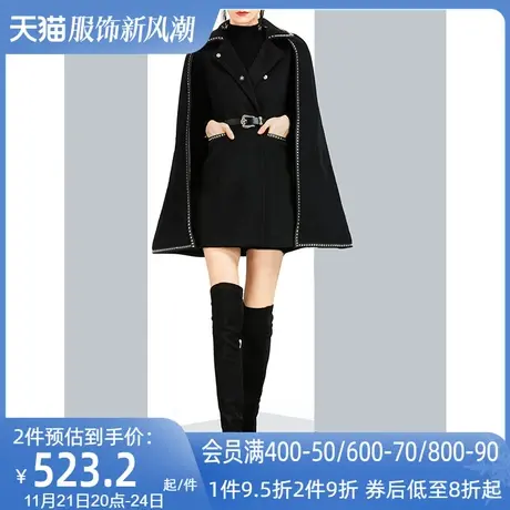 欧洲站黑色斗篷披风毛呢外套女冬2024新款设计感收腰气质呢子大衣图片