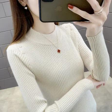 秋冬新款半高领打底衫百搭女士内搭修身紧身毛衣针织衫保暖上衣女图片