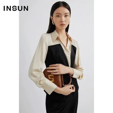 INSUN恩裳线上专选秋季收腰易打理假两件醋酸衬衫图片