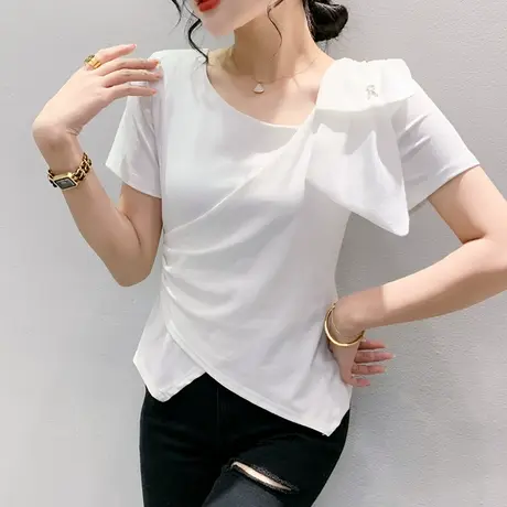 网红女装设计感小众气质T恤短袖不规则开叉收腰上衣百搭修身小衫商品大图