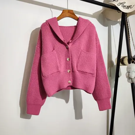 连帽针织开衫女秋冬新款宽松慵懒休闲百搭短款小个子加厚毛衣外套商品大图