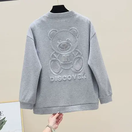 印花小熊卫衣外套韩版2023年春新款压烫细钻圆领棒球服上衣夹克衫商品大图
