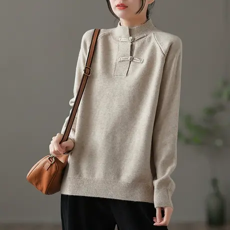 dza 高领盘扣棉线针织衫女士秋冬新款内搭上衣短款打底衫休闲毛衣图片