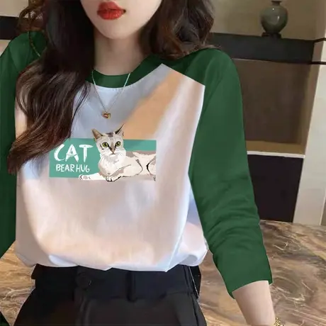 纯棉长袖t恤女韩版宽松上衣2022秋季新款学生印花潮牌打底衫外穿商品大图