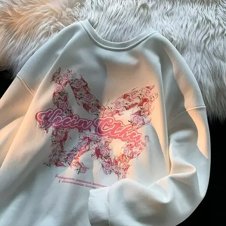 韩系慵懒风加绒灰色卫衣女款春秋冬季oversize小个子宽松长袖上衣图片