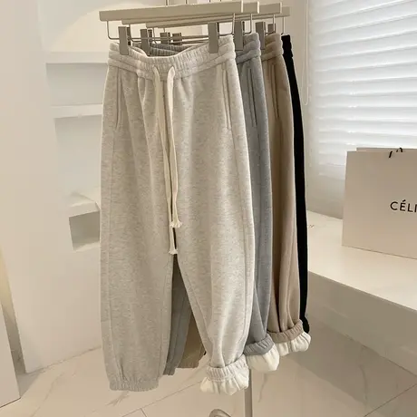 加厚羊羔绒束口休闲卫裤！秋冬百搭高腰宽松显瘦收脚束脚运动裤女商品大图