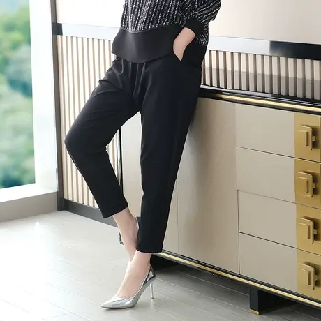 简大码裤子高端显瘦秋季新款新款女胖mm九分长裤图片