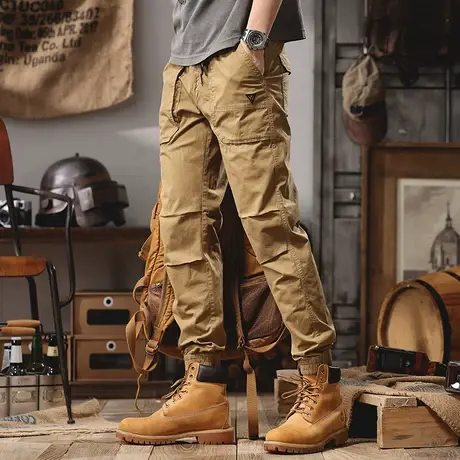 男士直筒休闲工装裤大码纯色通用水洗微弹工装裤宽松长裤百搭潮流商品大图