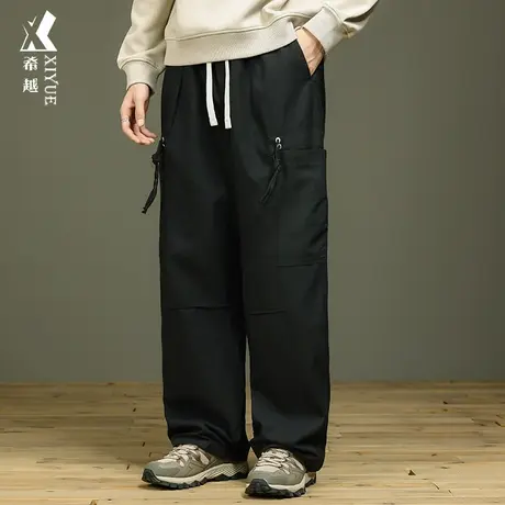 希越潮牌休闲裤男宽松大码莱赛尔直筒工装裤秋冬设计感抽绳长裤子商品大图