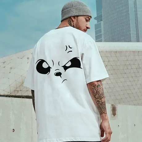 oversize欧美潮牌胖子嘻哈宽松短袖T恤男情侣款大码情侣装半袖夏图片