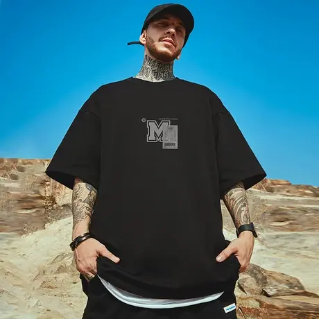 oversize简约潮牌大码胖子男装国潮纯棉宽松短袖T恤潮流ins半袖夏商品大图