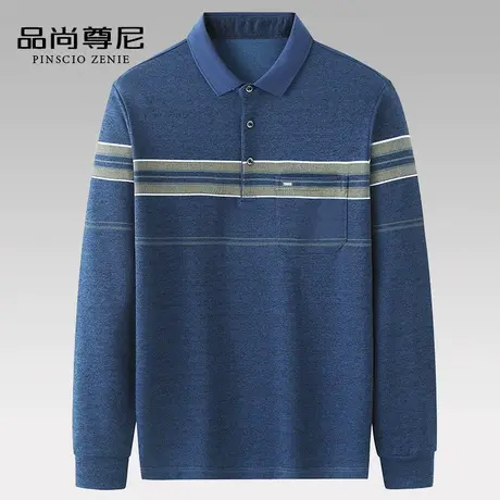 男士长袖t恤2022秋装新款休闲条纹中老年人爸爸上衣半开襟老头衫商品大图