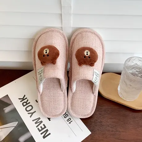 ins可爱小棕熊卡通家居拖鞋女秋冬四季室内包头防滑学生棉拖鞋女商品大图
