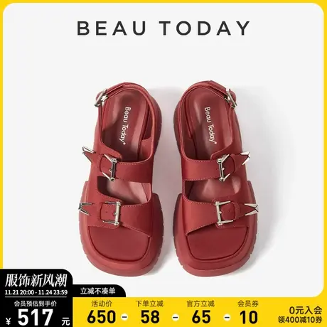 BeauToday厚底增高凉鞋女外穿BT春夏新款时尚简约粗跟高跟凉鞋女图片