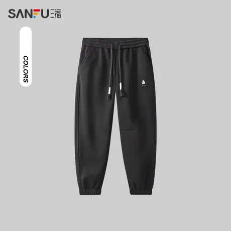 三福2023冬季男士字母绣花抽绳休闲裤 宽松运动风长裤男479637图片