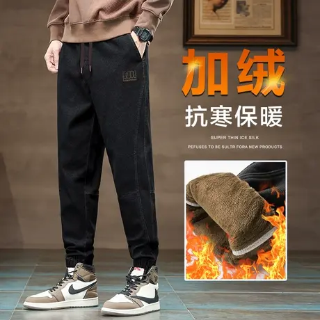 秋冬款加肥加大码胖子加绒束脚工装冬季男生加厚抗寒哈伦休闲裤子图片