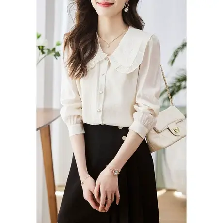 时尚气质淑女长袖衬衫2023年春季新款甜美温柔减龄通勤显瘦上衣商品大图