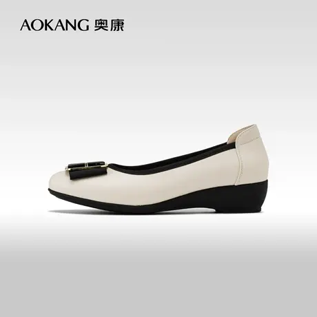 奥康女鞋 2024春季新款平底休闲单鞋金属装饰浅口坡跟一脚蹬单鞋商品大图