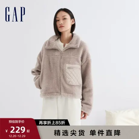 Gap女装冬季新款时尚拼接仿羊羔绒立领外套休闲保暖外套891880图片
