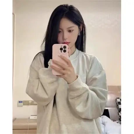慵懒圆领无帽卫衣女春秋冬2025新款薄款宽松学生套头长袖上衣外套商品大图