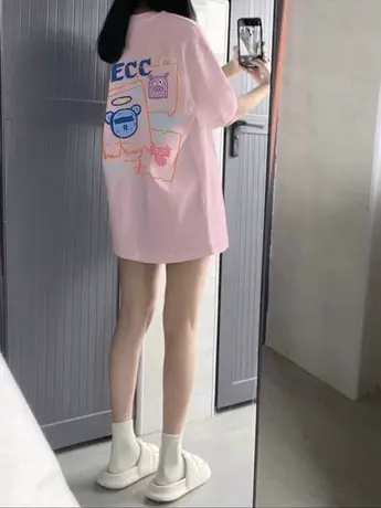 粉色纯棉短袖t恤女夏季2023新款小个子港味chic美式复古半袖上衣图片