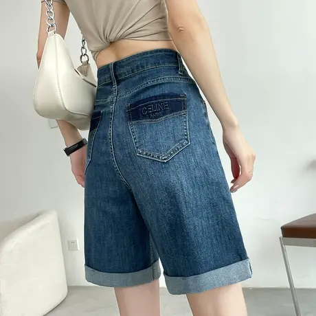 牛仔阔腿直筒短裤女夏季薄款高腰复古5分小个子a字宽松显瘦五分裤图片