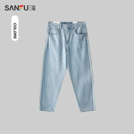 三福2024夏季男士条杠宽松锥形牛仔裤 休闲韩版时尚长裤483263商品大图