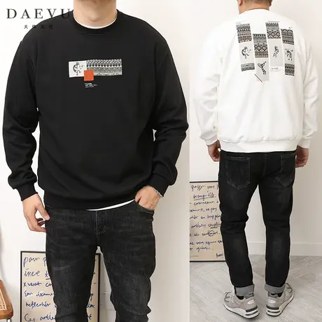 DAEVU春秋新款印第安风大号潮胖子加肥加大码男款圆领长袖卫衣商品大图