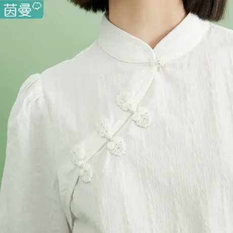 茵曼官方旗舰店女装新中式盘扣衬衫女士2024年夏季新款灯笼袖衬衣商品大图