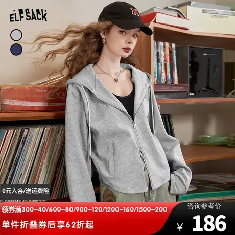 妖精的口袋灰色卫衣外套女2024春新款连帽宽松小个子运动休闲长袖图片
