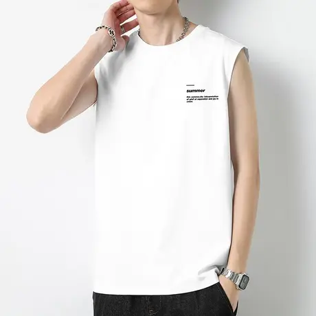 230g重磅纯棉白色背心男夏季健身篮球运动坎肩液氨长绒棉无袖t恤商品大图