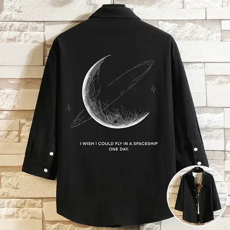 短袖衬衫男夏季潮流七分袖翻领衣服潮牌纽扣装饰衬衣青少年外套男商品大图