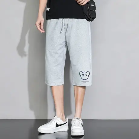 休闲短裤子男潮流百搭直筒修身夏季薄款灰色七分裤小熊运动卫裤男商品大图