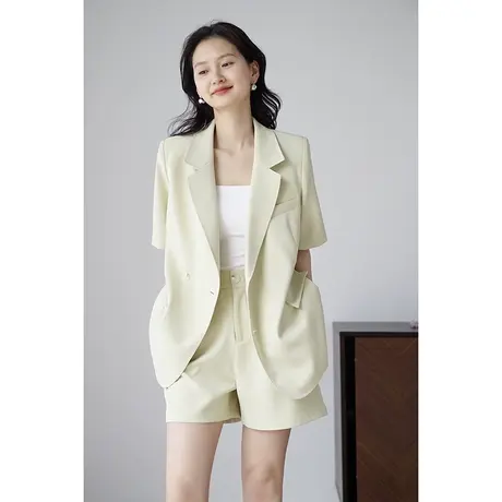 嘉茱莉2023年夏季短袖薄款小西装外套女时尚西服小个子短裤两件套商品大图