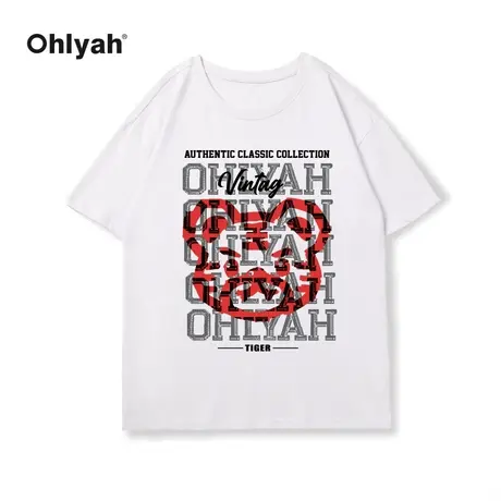 Ohlyah2022夏季新品Oversize宽松小老虎卡通印花短袖纯棉T恤女图片