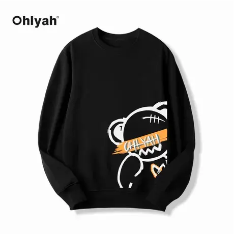 Ohlyah黑色卫衣外套女纯棉宽松2022新款小熊情侣薄款中性上衣定制商品大图