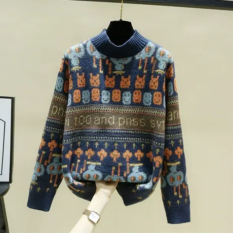 毛衣女秋冬新款2023爆款时尚洋气设计感宽松半高领加厚打底衫上衣图片