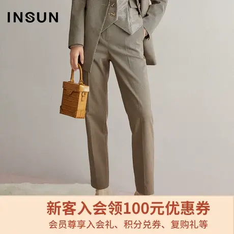 恩裳冬季西裤女小脚裤气质通勤千鸟格修身直筒休闲裤图片