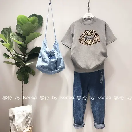 2019春秋冬韩国东大门chic宽松豹纹磨毛加厚半袖欧洲站打底衫大码图片