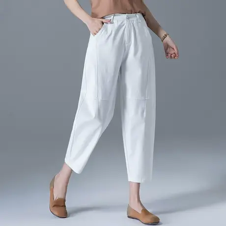 八分白色牛仔裤女夏2023年新款灯笼裤夏季薄款女裤九分萝卜哈伦裤商品大图